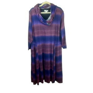 Cato A Line Dress Women Plus 22 24 Purple Stripe Stretch Midi Length Scarf Work